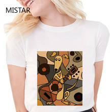 Camisetas de dibujos animados para mujer, blusas blancas con estampado de guitarra, Camisetas estampadas informales de manga corta para mujer 2024 - compra barato