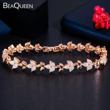 BeaQueen Fashion 585 Gold Color Jewelry Micro Paved Cubic Zirconia Chic Leaf Flower Cluster CZ Tennis Bracelets for Women B212 2024 - buy cheap