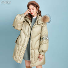 ARTKA 2020 Winter New Women Down Coats Elegant Embroidery 90% White Duck Down Coat Raccoon Fur Collar Hooded Long Parka ZK10294D 2024 - buy cheap