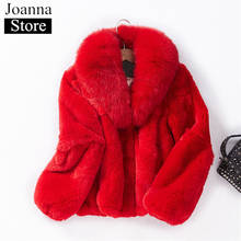 Faux Fur Women Fox Fur Collar Winter Coat Faux Rabbit Hair Short Slim Red Warm Jackets Plus Size Fake Fur Thick Ladies Outwear 2024 - buy cheap