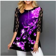 Plus Size 4xl 5XL Shirt Blouse Female 2020 Spring Summer New Tops O-neck Half Sleeve Lace Splice Print Boho Women shirt 2024 - buy cheap