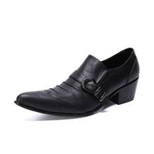 Zapatos de tacón alto para hombre, calzado de cuero genuino con punta puntiaguda, para boda, negocios, trabajo, cantante, bailarina 2024 - compra barato