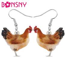 Bonsny-pendientes acrílicos con forma de gallina para mujer y niña, aretes colgantes con forma de búho, Animal de granja, accesorio de decoración para regalo 2024 - compra barato