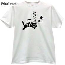 men cotton t-shirt summer brand tshirt Cat - Diver Funny T-shirt in white man teeshirt 2024 - buy cheap