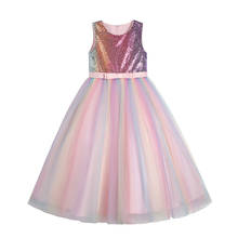 Детское Радужное платье-пачка с блестками, длинное кружевное платье для девочек с цветочным принтом, 2021 2024 - купить недорого