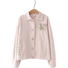 Women Single-breasted Jackets Cartoon Rabbit Embroidery Back Lace Up Jacket 2021 Autumn Korean Ladies Basic Outerwear Coats 2024 - buy cheap