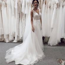 White Ivory Boho Wedding Dress V-neck Sleeveless A-line Bridal Gown Appliques Tulle Skirt Sweep Train Vestido De Novia Backless 2024 - buy cheap