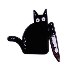 Halloween "Ножи котик" эмали штырь черных котов брошь ужас убийца значки с животными 2024 - купить недорого