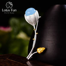 Lotus Fun Real 925 Sterling Silver Natural Stone Handmade Designer Fine Jewelry Elegant Lotus Buds Brooches for Women Bijoux 2024 - buy cheap