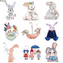 Pulaqi DIY Lovely Rabbit Heat Transfer Patches For Clothes Stripes Iron On Transfer Vinyl PVC Patch Stickers On Clothes Applique 2024 - buy cheap