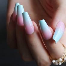long pink blue ombre coffin French shiny fake nails summer lovely salon glossy Ballet nails false nail medium art 2024 - buy cheap