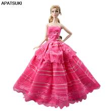 Модное розовое свадебное платье для куклы Барби, модная вечерние для куклы, вечернее платье принцессы для шарнирных кукол 1/6, аксессуары, игрушки 2024 - купить недорого