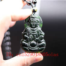 Natural preto verde chinês jade guanyin pingente obsidian colar charme jóias acessórios esculpida amuleto presentes para homem 2024 - compre barato