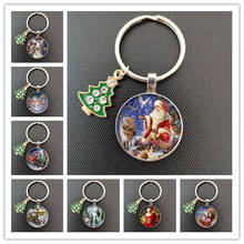 Fashion Merry Christmas Pendent Glass Keychain Santa Claus Key Ring Christmas Bell Key Holder Gift for New Year 2024 - buy cheap