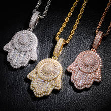 Full AAA+ Cubic Zirconia Paved Bling Ice Out Fatima Hand Amulet Pendants Necklaces for Men Women Hip Hop Rapper Jewelry 2024 - buy cheap