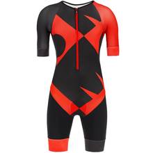 Черный, красный триатлонный костюм женский короткий рукав Велоспорт шерстяной облегающий костюм комбинезон Велосипедное трико Ropa ciclismo набор гель 2024 - купить недорого