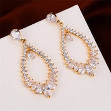 Luxury Female White Crystal Drop Earrings Charm Gold Color Dangle Earrings For Women Cute Bridal Leaf Wedding Earrings 2024 - buy cheap