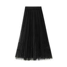 Elegant Beaded Tulle Long Skirts for Women WF0059 Spring Summer Women Ladies Black Pink Grey Net Pleated Skirt Plus Size 2024 - buy cheap