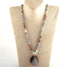 Rh moda jóias tribais boêmio cristal/pedra longo atada natural cinza agt pingente colares para jóias femininas 2024 - compre barato