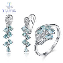 TBJ-Conjunto de joyería de plata esterlina 925, Gema de Aguamarina Natural, anillos y pendientes simples, joyería fina, nuevo estilo 2020 2024 - compra barato