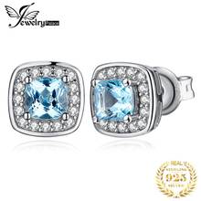 JewelryPalace Cushion Cut Natural Sky Blue Topaz 925 Sterling Silver Earrings Halo Gemstone Stud Earrings For Women Jewelry 2024 - buy cheap