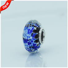 Fits For Bracelets Necklaces 100% 925 Sterling Silver Jewelry Blue Shibori Faceted Murano Glass Beads Free Shipping 2024 - buy cheap