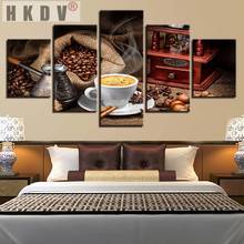 HKDV 5 Panels Coffee Beans Foods Modern Wall Art Painting Poster Living Room Modern HD Printed Canvas Pictures Home Decoration 2024 - buy cheap
