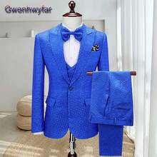 Gwenhwyfar Blue Men's Sut For Wedding Party Dinner Peaked Lapel Single Breasted Groomsmen Tuxedos Custome Homme Blazer Vest Pant 2024 - buy cheap