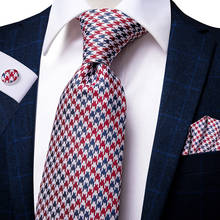 Привет-галстук красный Хаундстут плед галстук для мужчин синий роскошный мужской Галстук Набор Шелковый 8,5 см большой модный Hanky запонки комплект качество 2024 - купить недорого