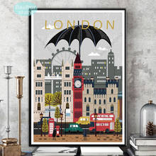 Londres vintage viagens paisagem poster hd impressão em tela pintura em tela nova iorque países baixos amesterdão cidade cartazes arte da parede imagem 2024 - compre barato