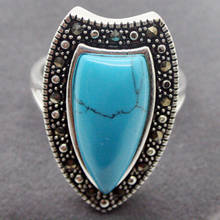 NEW  26X14MM Blue Turquoise Marcasite 925 STERLING SILVER RING Size US 7 8 9 10 2024 - buy cheap