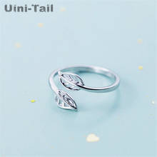 Uini-tail-anillo abierto de hojas huecas simples, de Plata de Ley 925, con personalidad de moda, anillo de hoja de arce fresco y dulce 2024 - compra barato