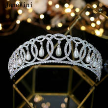 JaneVini Luxury Pearls Zircon Queen Elizabeth Crowns Luxury European Court Silver Bridal Tiaras Wedding Jewelry Hair Accessories 2024 - buy cheap