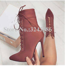 Women Fashion Lace-up Short Boots New Design Stiletto Heel Lady Ankle Boots Sexy Large Size Winter Boots Party Heels Shoes 2024 - buy cheap