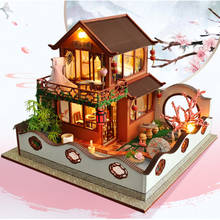 Conjunto de casa de bonecas de madeira chinesa, brinquedo montado de jardim em miniatura 2024 - compre barato