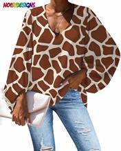 NOISYDESIGNS Brown Women Long Sleeve Blouse Zebra Giraffe Pattern Match Jeans Thin Vintage Clothes For Girls XXL Plus Size 2024 - buy cheap