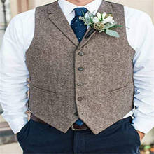 Chaleco de traje para hombre, ropa informal sin mangas de tela de espiga Vintage de invierno, de Tweed para boda, color verde 2024 - compra barato