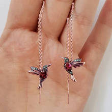 Boho Creative Little Bird Long Drop Earrings For Women Blue&Red CZ Stone Elegant Girl Tassel Earring Fashion Jewelry Party Gift 2024 - buy cheap