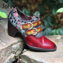 Женские туфли из натуральной кожи Johnature, туфли-лодочки на молнии с вышивкой, с круглым носком, в стиле ретро, повседневная обувь ручной работы, 2021 2024 - купить недорого