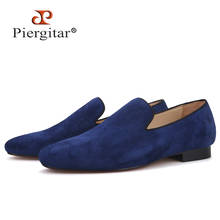 Piergitar handmade navy color men suede shoes British classic style men smoking slippers leather insole men's loafers plus size 2024 - buy cheap
