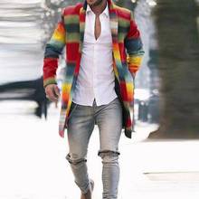 Lugentolo Mens Trench Coat Rainbow Stripes Slim Single Breasted Turn-down Collar Long Sleeve Fall New Fashion Mens Coat 2024 - buy cheap