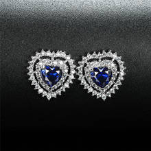 Pendientes de lujo de cristal azul para mujer, aretes de corazón de Color plateado para mujer, pendientes de tuerca de boda de amor delicado 2024 - compra barato