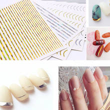 Pegatina 3D para uñas, calcomanías de líneas curvas doradas, cinta de rayas adhesivas degradadas, lámina para uñas, calcomanías de plata 2024 - compra barato