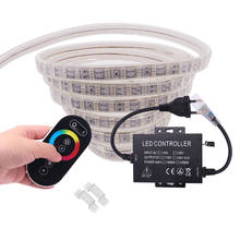 Tira de led rgb com duas fileiras, 5050, 220v, superbrilhante, 120leds/m, controle remoto touch, à prova d'água, decoração de casa 2024 - compre barato