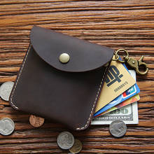 Carteira pequena de couro original feita à mão., carteiras curtas masculinas, porta-cartão de licença, retro. bolsa de couro genuíno. 2024 - compre barato