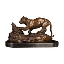 Escultura de caza de leopardo de bronce, Estatua con Base de mármol, fundición en caliente, figura de Animal salvaje, arte occidental Vintage 2024 - compra barato