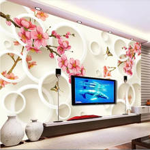 wellyu papel de parede Custom large mural fashion home decoration living room 3D peach plum circle TV background wallpaper 2024 - buy cheap
