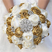 20cm Wedding Bridal Gold Ivory Bouquet Silver Diamonds Mariage Bouquets Bridesmaid Holding Ivory Stain Rose Flowers Party W573 2024 - buy cheap