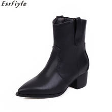 ESRFIYFE 2020 New Women Boots Pointed Toe High Heels Ankle Boots Thick Square Heel Slip on Western Boots Cowboy Boots Women 2024 - buy cheap