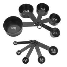 Tazas y cuchara medidora, herramienta de medición de cocina con mango de plástico, Color negro, 10 piezas 2024 - compra barato